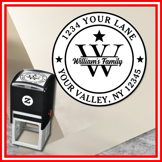Svartvit | Enkel familjens Namn Monogram Självfärgande Stämpel (Skapare uppladdad)