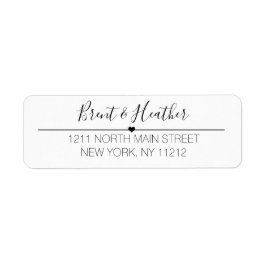 Svartvit, enkel, kursiv text och hjärta returadress etikett