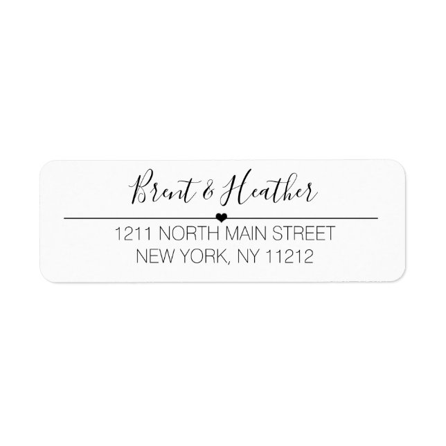 Svartvit, enkel, kursiv text och hjärta returadress etikett (Framsidan)