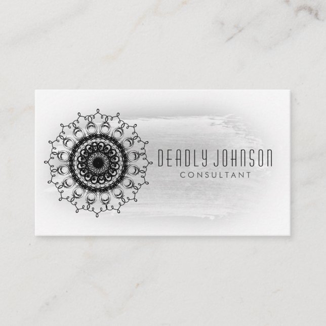 Svartvit enkel vattenfärgdamastslätt visitkort (Framsida)