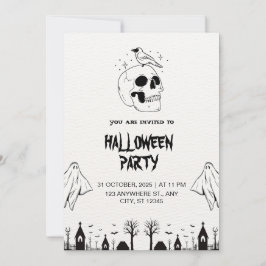 Svartvit enkelt Halloween fest Virtuellt Inbjudningar
