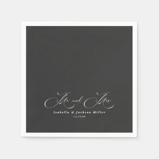 Svartvit, enkelt minimalistiskt Elegant bröllop Pappersservett