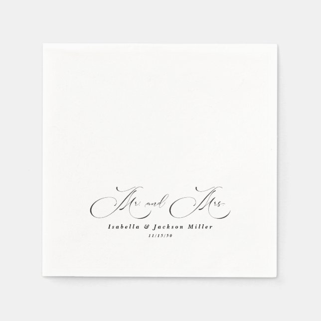 Svartvit, enkelt minimalistiskt Elegant bröllop Pappersservett (Framsidan)