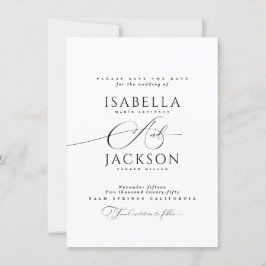 Svartvit, enkelt, minimalistiskt, modernt Bröllop Spara Datumet