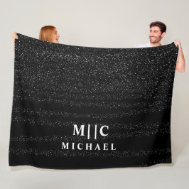 svartvit, enkelt modernt abstrakt monogram fleecefilt