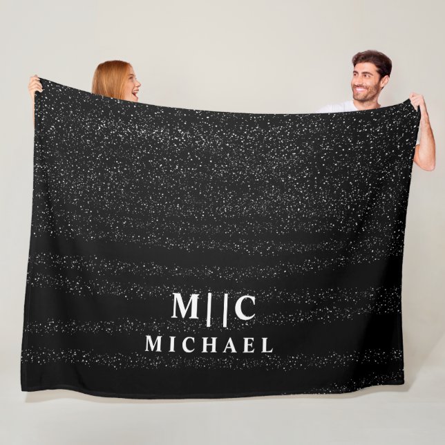 svartvit, enkelt modernt abstrakt monogram fleecefilt (På plats)