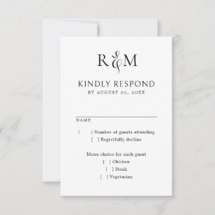 Svartvit, enkelt monogram Bröllop OSA Kort