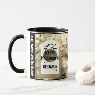 Svartvit etthölja och var scary Happy halloween Mugg