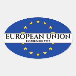 Svartvit Europeiska unionen, 1992 års Flagga Ovalt Klistermärke