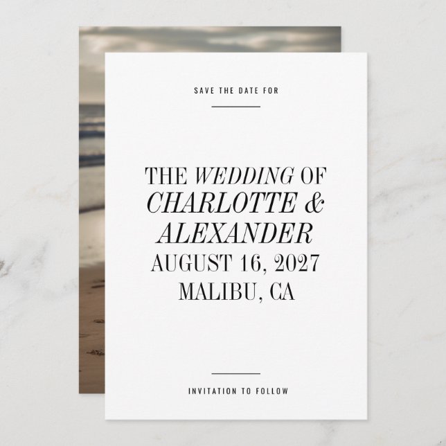 Svartvit, extremt minimalt typografi, Bröllop Spara Datumet (Fram/baksida)