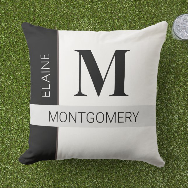 Svartvit Färg-block Monogram Pillow Kudde (Gräs)