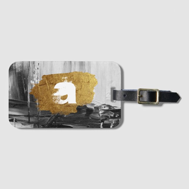 Svartvit färg med personlig Monogram Lugga Bagagebricka (Framsida horisontal)