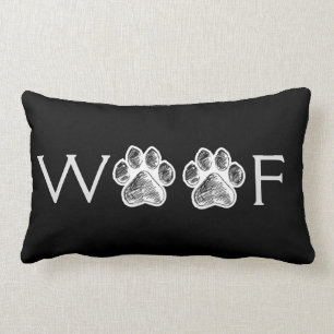 Svartvit färg Skriv ut "Woof" (träff), dekorativ Lumbarkudde