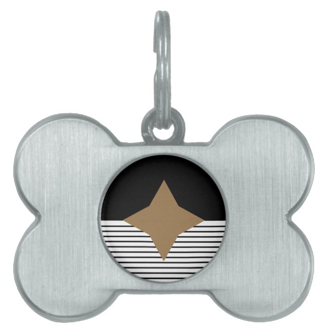 Svartvit färgblock och brun romb namnbricka husdjur (Framsidan)