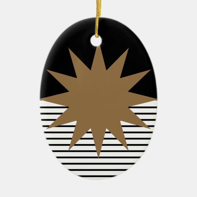 Svartvit färgblock och brunt Sol Julgransprydnad Keramik (Framsidan)