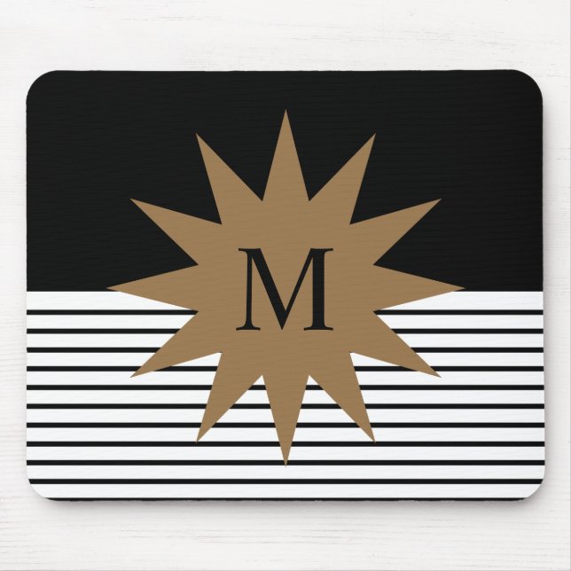 Svartvit färgblock och brunt Sol Musmatta (Framsidan)