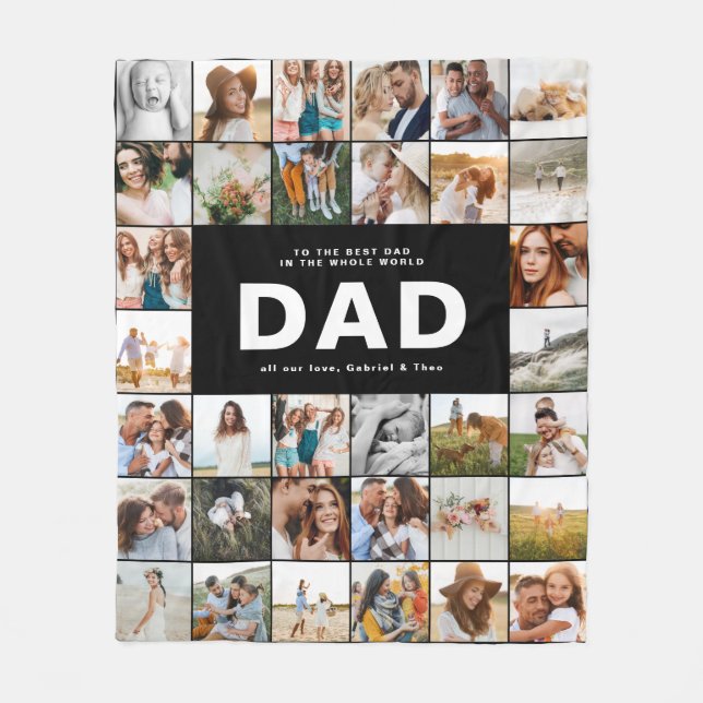 Svartvit fars dag i Pappa, modern multifoto Fleecefilt (Framsidan)