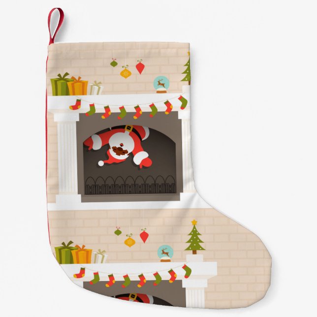 Svartvit fastnade i fireplace christmas-lagret liten julstrumpa (Framsidan)