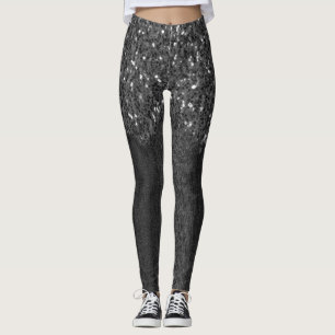 Svartvit faux sparkles rustik wood leggings