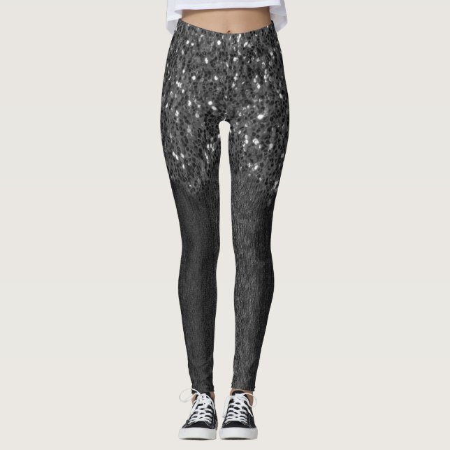Svartvit faux sparkles rustik wood leggings (Framsida)