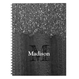 Svartvit faux sparkles rustik wood Monogram Anteckningsbok