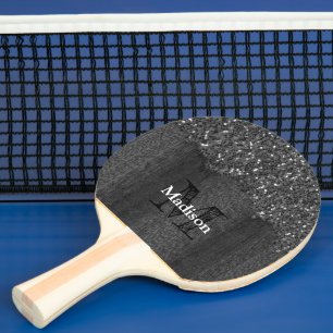Svartvit faux sparkles rustik wood Monogram Pingisracket