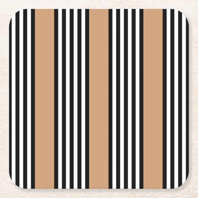 Svartvit fem rand mönster med tan underlägg papper kvadrat (Framsidan)