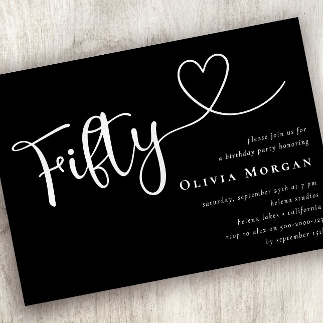Svartvit femtio skript 50:e födelsedagen inbjudningar (Skapare uppladdad)