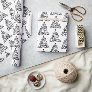 Svartvit Festive God jul Träd Mönster Presentpapper