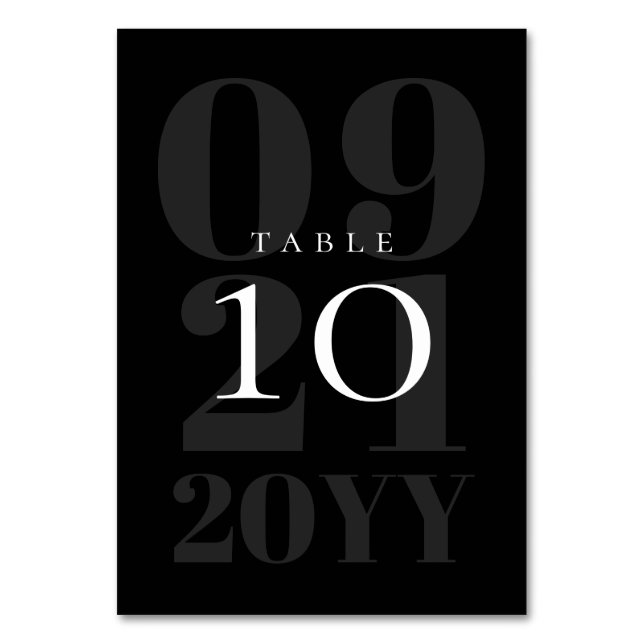Svartvit, fet Bröllop Bordsnummer (Framsidan)