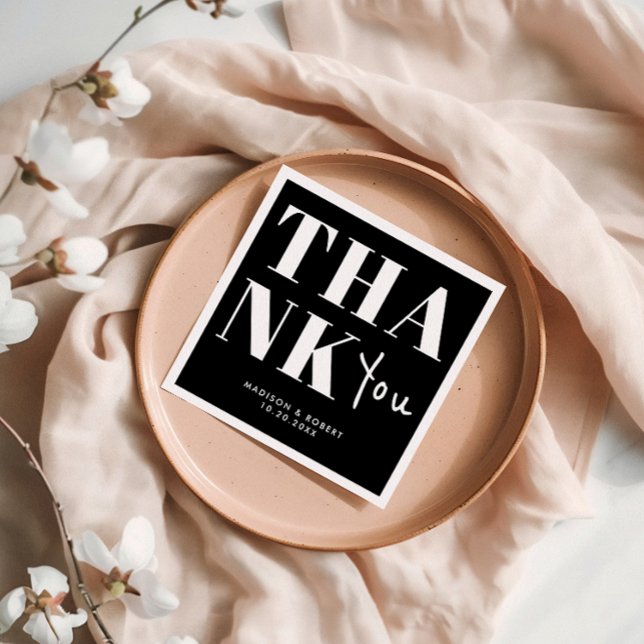 Svartvit fet, minimalistisk Tack Bröllop Pappersservett (Skapare uppladdad)