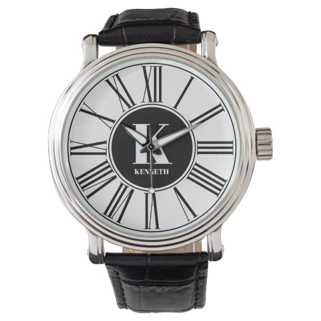 Svartvit fet monogram romerska siffror armbandsur (Framsida)
