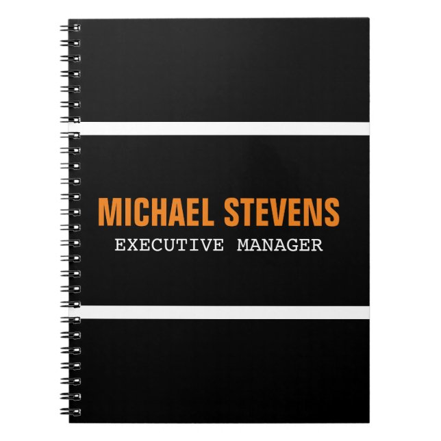 Svartvit fet Orange Snyggt ditt namn Anteckningsbok (Framsidan)