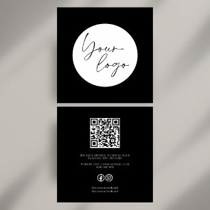 Svartvit fet QR-kod Social Fyrkantigt Visitkort