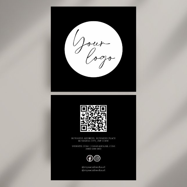 Svartvit fet QR-kod Social Fyrkantigt Visitkort (Bold Black and White QR Code Social Square Business Card)