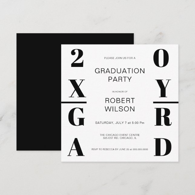 Svartvit fet typografi Studentfest Invit Inbjudningar (Fram/baksida)