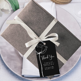 Svartvit fetstil, minimal Blommigt Bröllop Tack Presentetikett