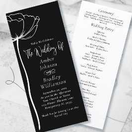 Svartvit fetstilt Blommigt Modern enkel Bröllop Program