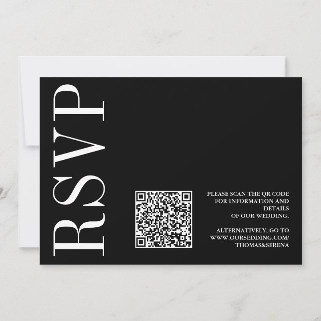 Svartvit, fetstilt, monokrom QR-kodfack för OSA Inbjudningar (Baksida)