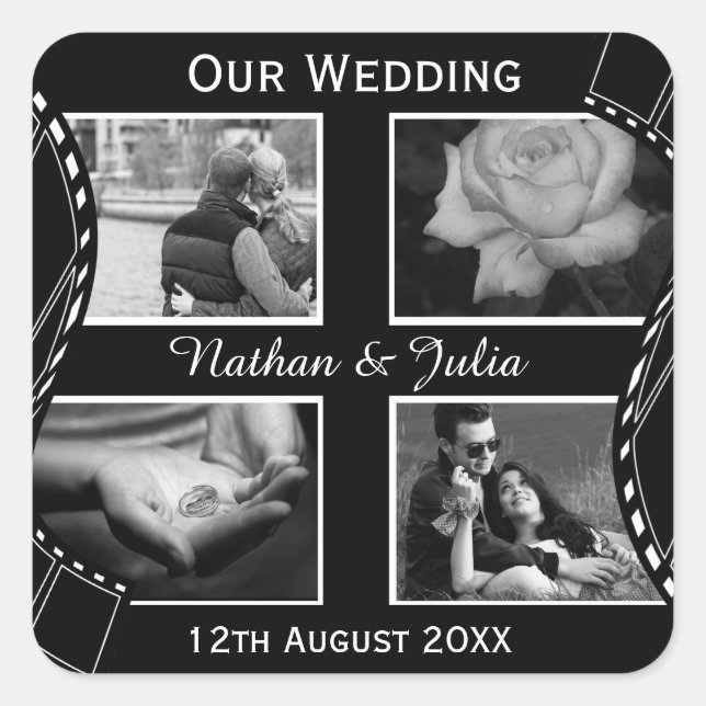 Svartvit filmrullel fyrkantigt klistermärke (Framsida)