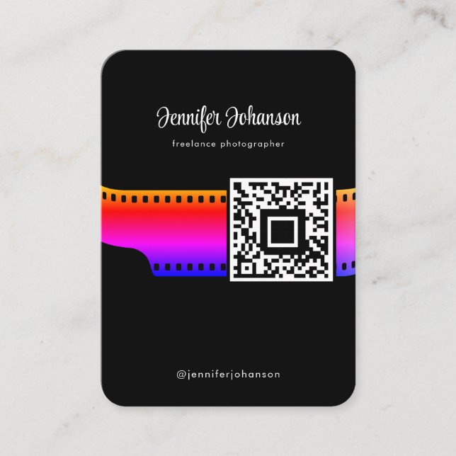 Svartvit filmrullkamera QR-kod Visitkort (Framsida)