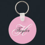Svartvit Finare Monogram-Rosa Nyckelring<br><div class="desc">Anpassa det moderna handskrivna stil-skriptet för att skapa din egen gigantiska gåva till henne. Lägg till en monogramsstart och namn för att skapa en första namn-initialkombination med finare klassisk stil-kalligrafi. Du kan anpassa färgen rosa,  svartvitt i den här designen.</div>