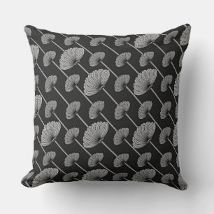 Svartvit Fjädrad Blommigt Fläkt Mönster Pillow Kudde