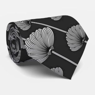 Svartvit Fjädrad Blommigt Fläkt Mönster Tie Slips