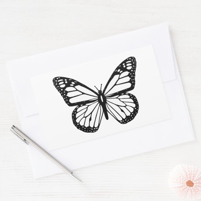 Svartvit fjäril rektangulärt klistermärke (Kuvert)