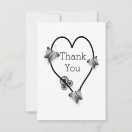 Svartvit fjärilshjärtdesign Bröllop Tack Kort