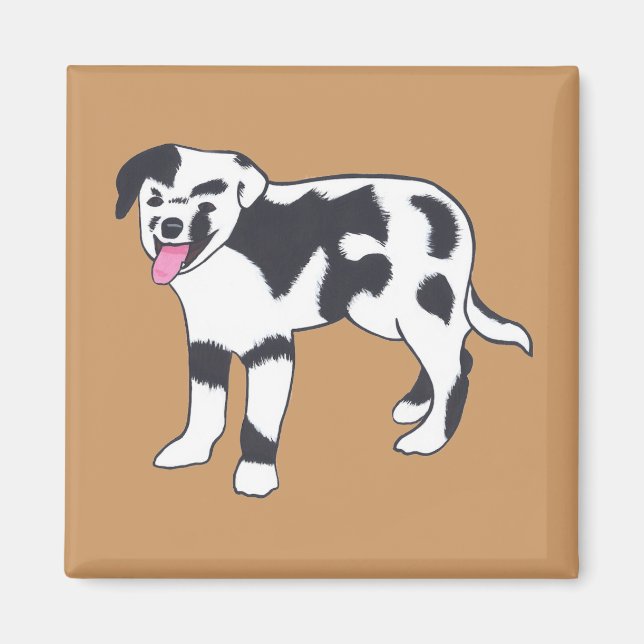 Svartvit fläckad Hund Magnet (Framsidan)