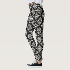 Svartvit Fladdermus-Damask Leggings
