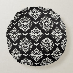 Svartvit Fladdermus-Damask Rund Kudde
