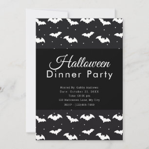 Svartvit Fladdermus Halloween-middagen Party Inbjudningar